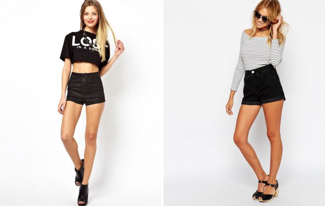 черные шорты с завышенной талией