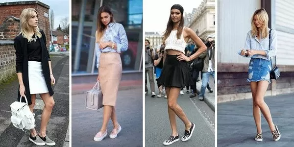 Четыре варианта, как носить слипоны с юбками