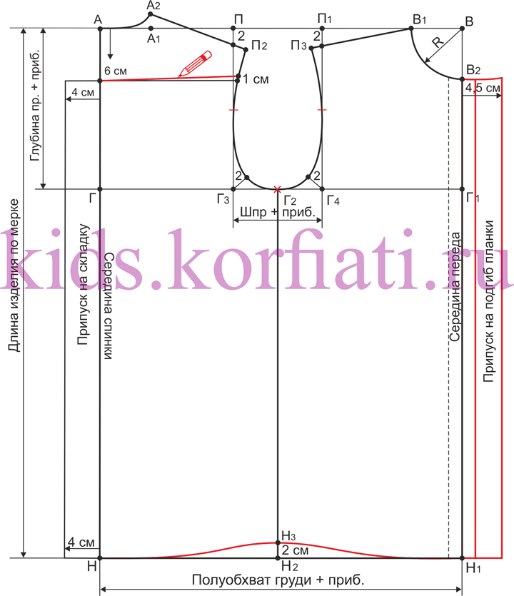 Выкройка рубашки для мальчика - чертеж